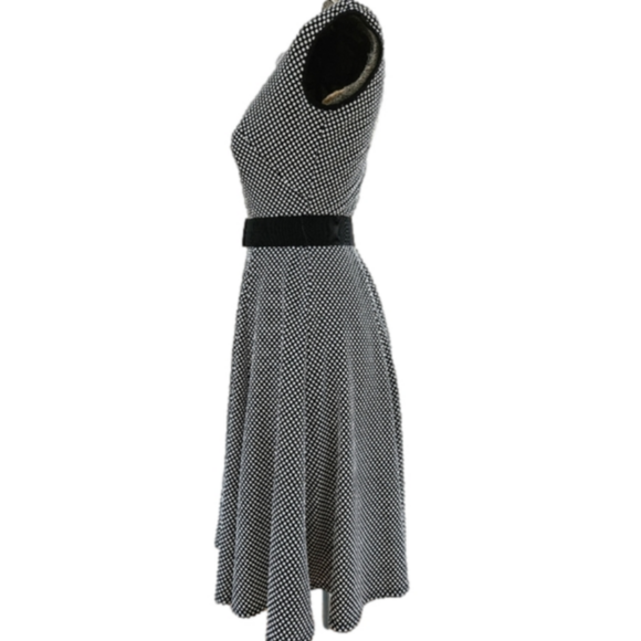 Danny & Nicole Black/White Polka Dot Sleeveless Belted Knit Stretch Midi Dress 6 - Picture 5 of 6